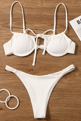 White Ribbed Double Strap Bikini Bottoms