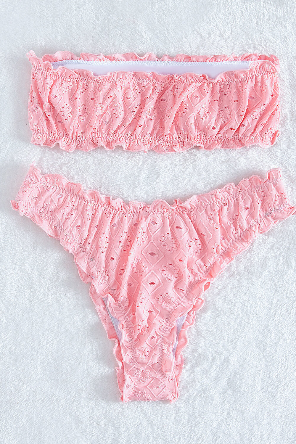 Pink Eyelet Embroidered Ruched High-Waist Bikini Bottoms