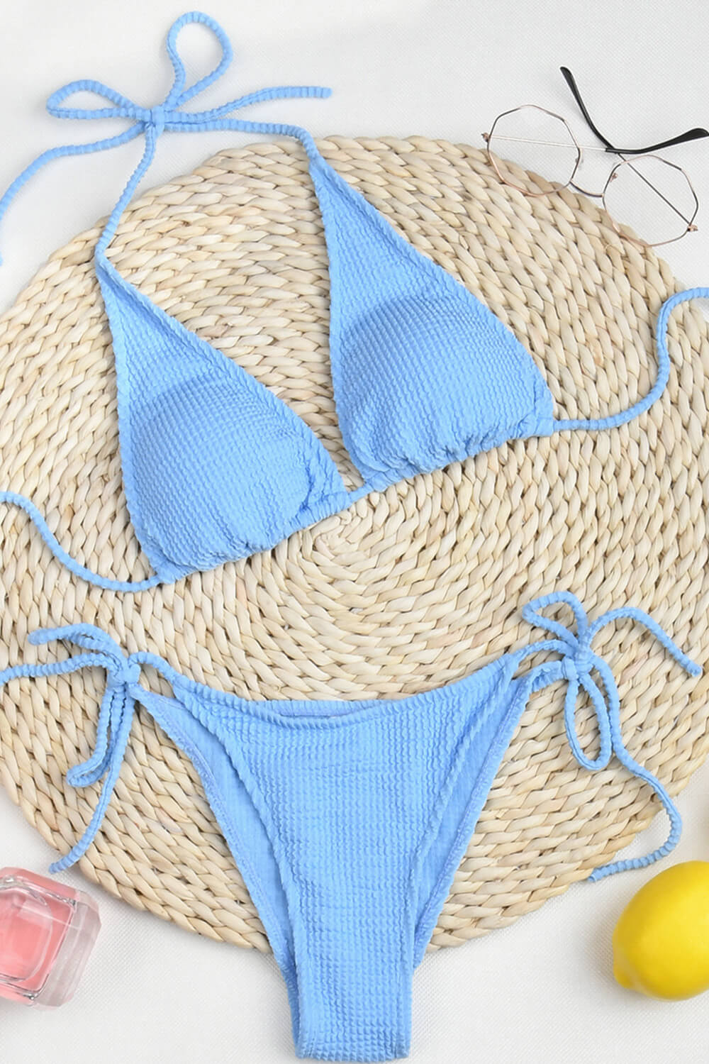 Baby Blue Crinkle Tie Side Bikini Bottoms