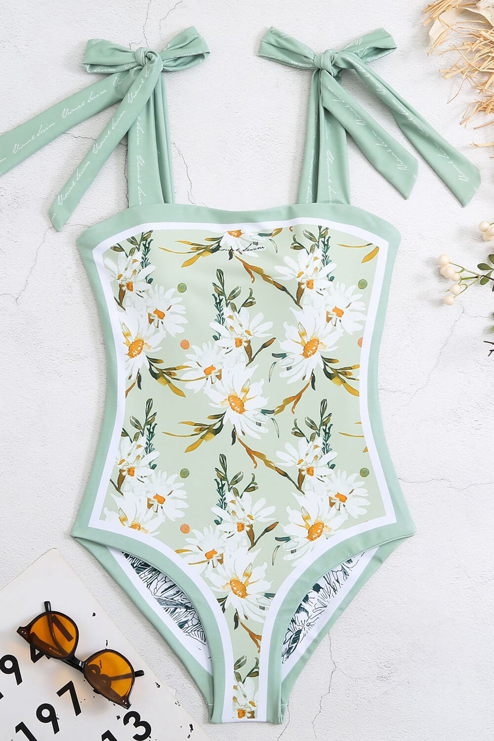 Floral & Pineapple Print Plunge Reversible Tie-Shoulder One Piece Swimsuit main image 1