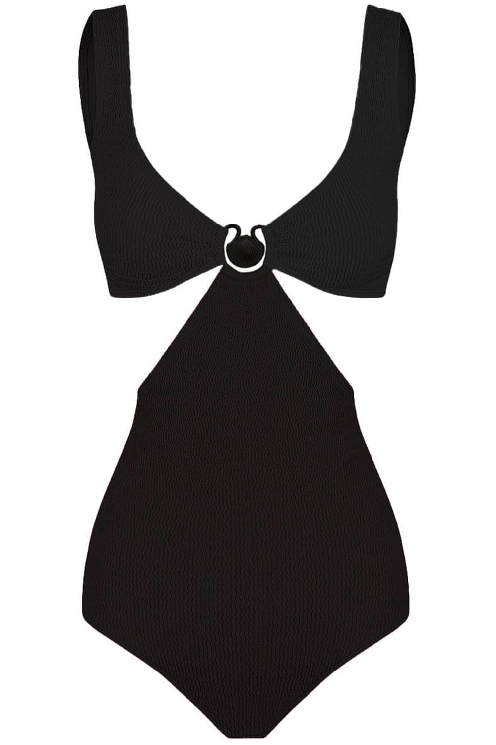 Black Crinkle Cut Out One Piece Swimsuit