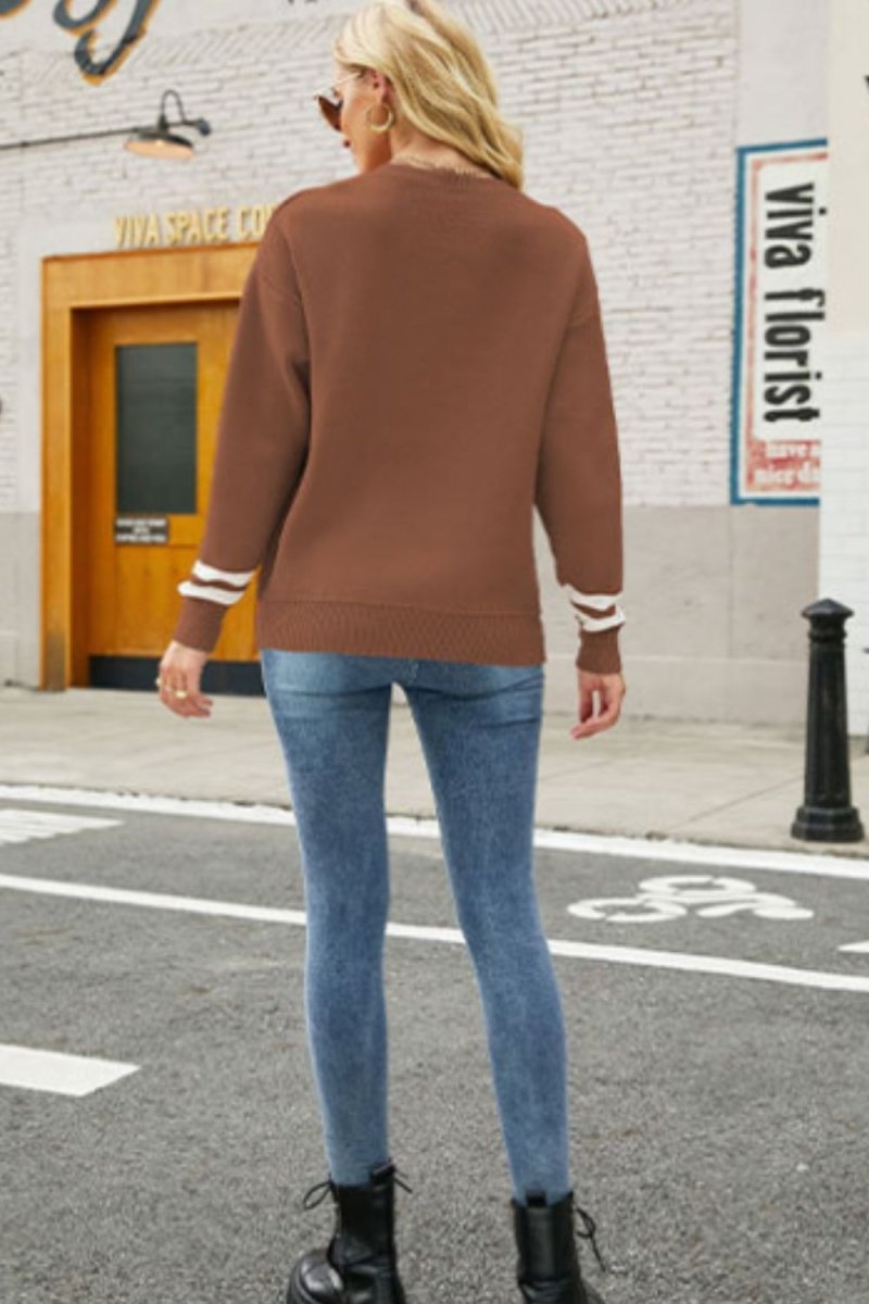 Graphic Round Neck Dropped Shoulder Sweater