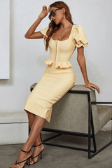 Lula Puffed Short Sleeve Bandage Dress