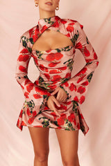 Rose Print Draped Corset Dress