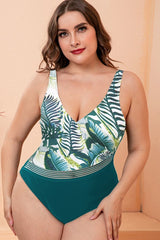 Two-Tone Plunge One-Piece Swimsuit