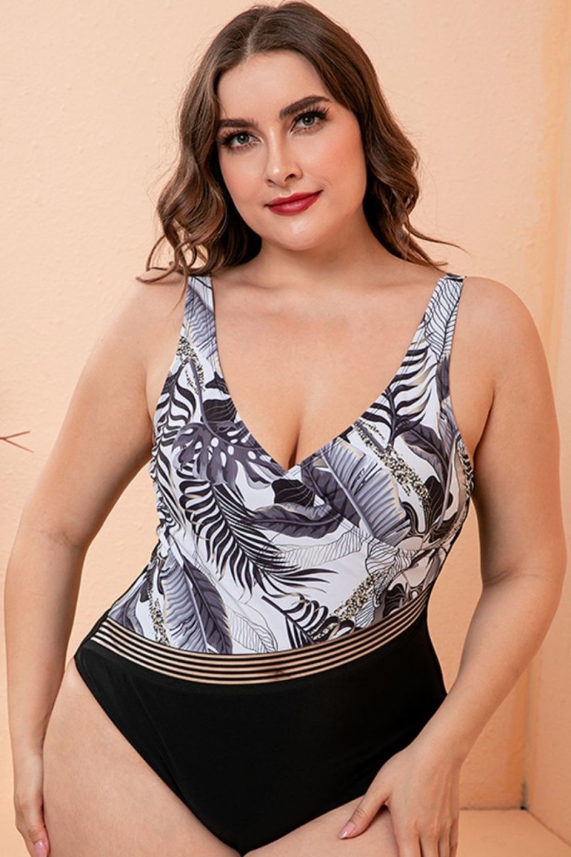 Two-Tone Plunge One-Piece Swimsuit