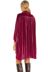 Vintage Bishop Sleeve Button Up Velvet High Low  Dress - Burgundy