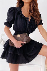 V-Neck Ruffle Short Sleeve Dress