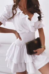 V-Neck Ruffle Short Sleeve Dress